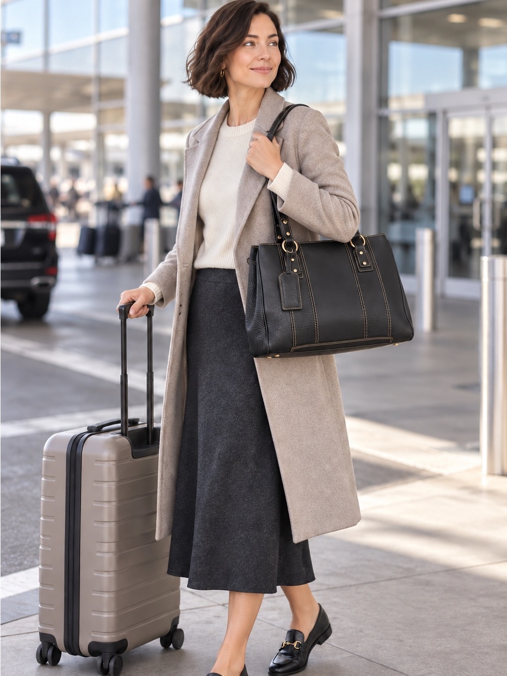 Levenger Black Leather Shoulder Tote Contrast Stitching Classic Work Bag